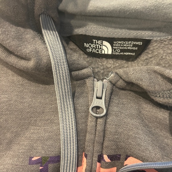 The North Face Womens large Gray Full Zip Hoodie Sweatshirt Tropical Print Logo - Picture 10 of 11